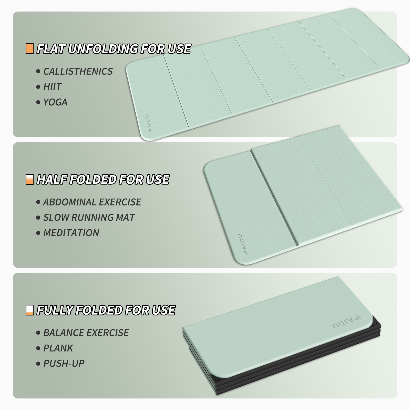 Foldable Fitness Yoga Mat | 2/5" (10MM) Extra Thick | SGS Certified Non-Slip TPE | 75x26" Extra Long-Wide | Portable & Easy Store | for Yoga, Pilates, Home Gym & Full-Body Workouts