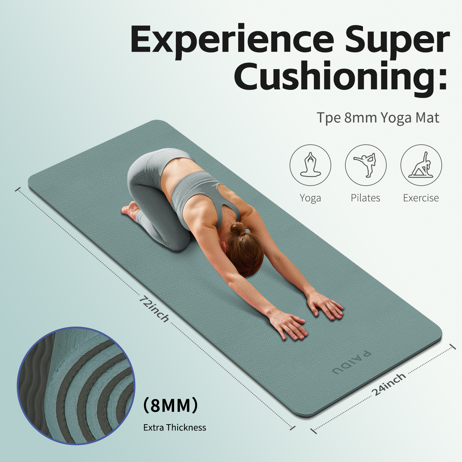 Yoga Mat 8mm Super Thick TPE Fitness Mat | SGS Certified | Non-Slip, Odorless & Tear-Resistant | Unisex with Strap | for Yoga, Pilates, Meditation & Home Workouts Visit the PAIDU Store