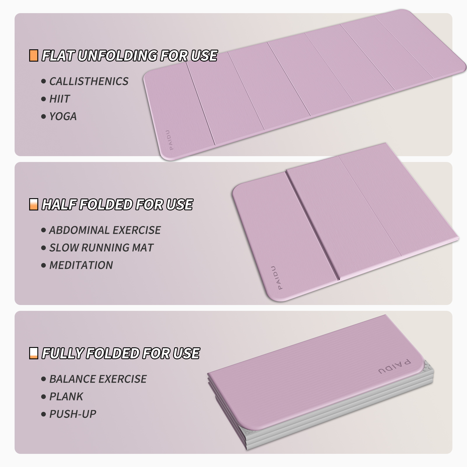 Foldable Fitness Yoga Mat | 2/5" (10MM) Extra Thick | SGS Certified Non-Slip TPE | 75x26" Extra Long-Wide | Portable & Easy Store | for Yoga, Pilates, Home Gym & Full-Body Workouts