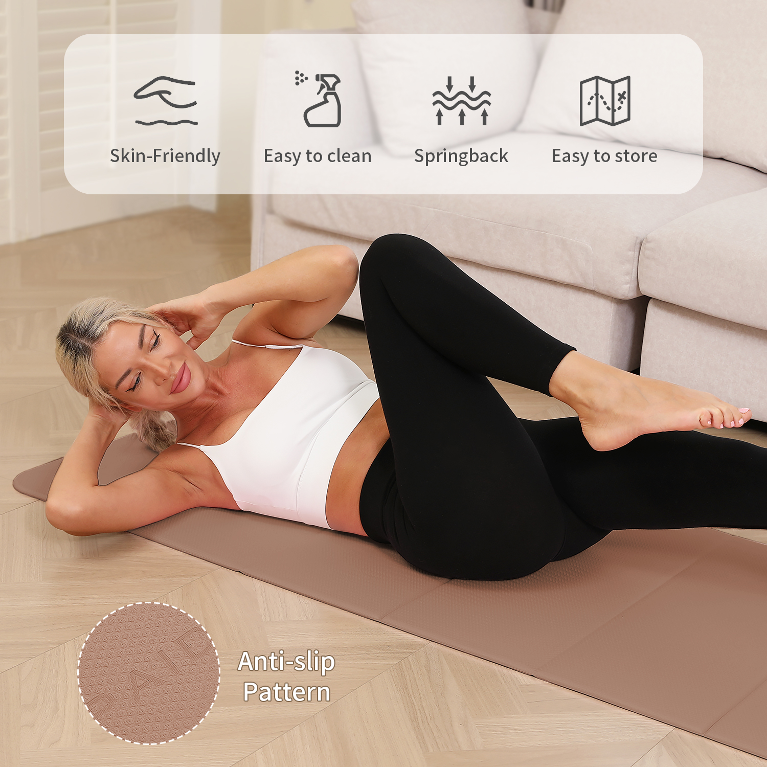 Foldable Yoga Mat - 10mm Extra Thick, 75"26" Non-Slip Exercise Fitness Mat | SGS Eco-Certified, Portable for Yoga/Pilates/Studio/Home Workout