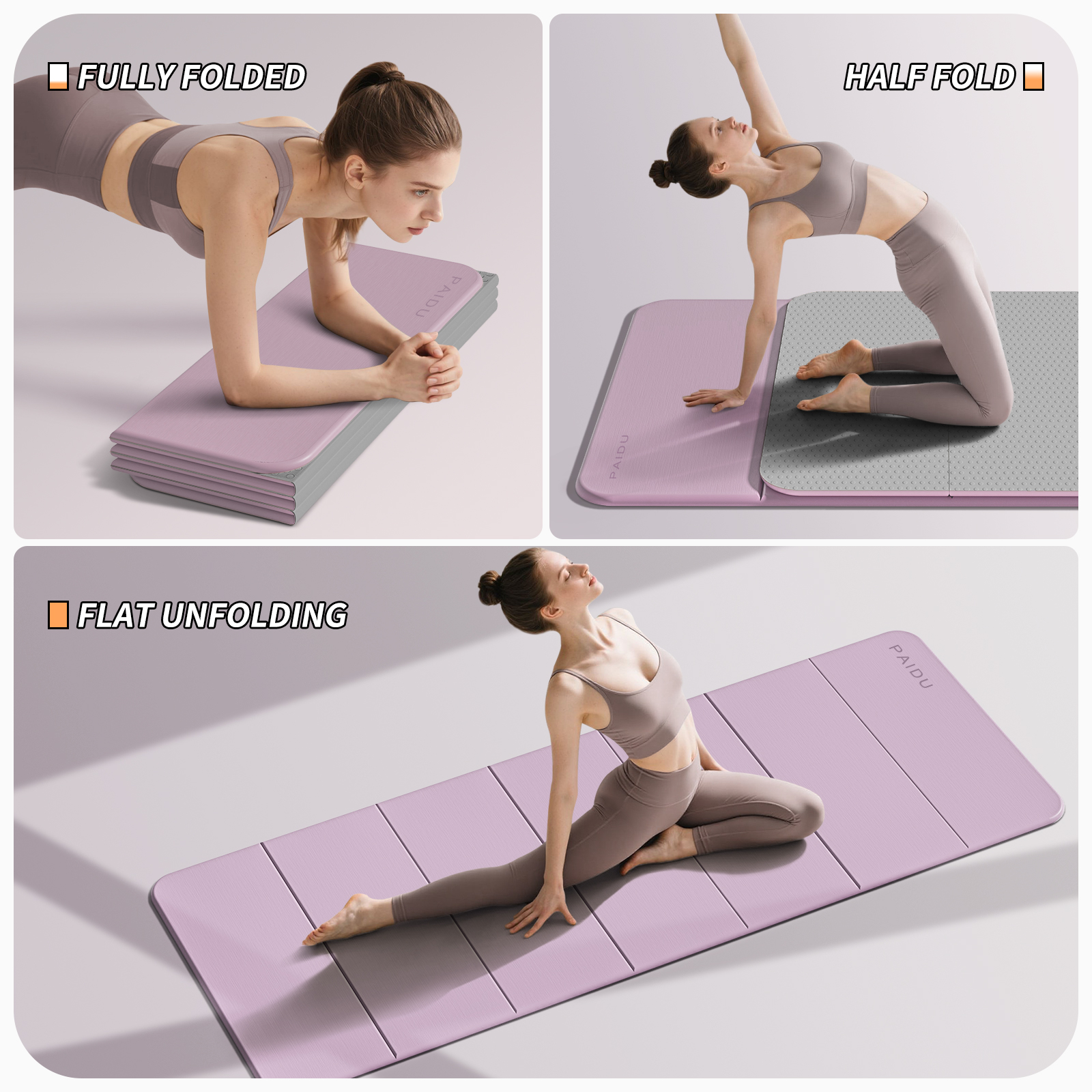 Foldable Fitness Yoga Mat | 2/5" (10MM) Extra Thick | SGS Certified Non-Slip TPE | 75x26" Extra Long-Wide | Portable & Easy Store | for Yoga, Pilates, Home Gym & Full-Body Workouts