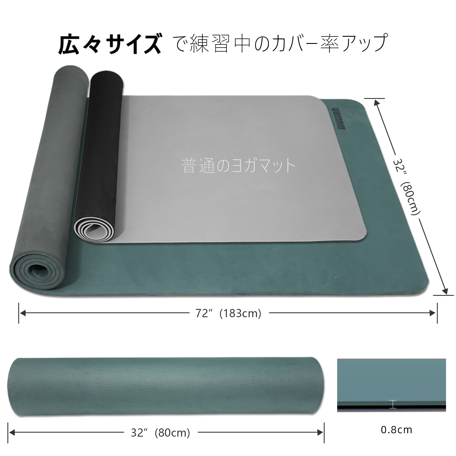 Yoga Mat, Anti-Slip, 72.0 x 31.5 x 0.3 inches (183 x 80 x 0.8 cm), Thick, Wide, Large, Fitness, Exercise Mat, Eco-friendly TPE Material, Carry Strap, Hot Yoga, Stretching, Workout, Women's, Yoga