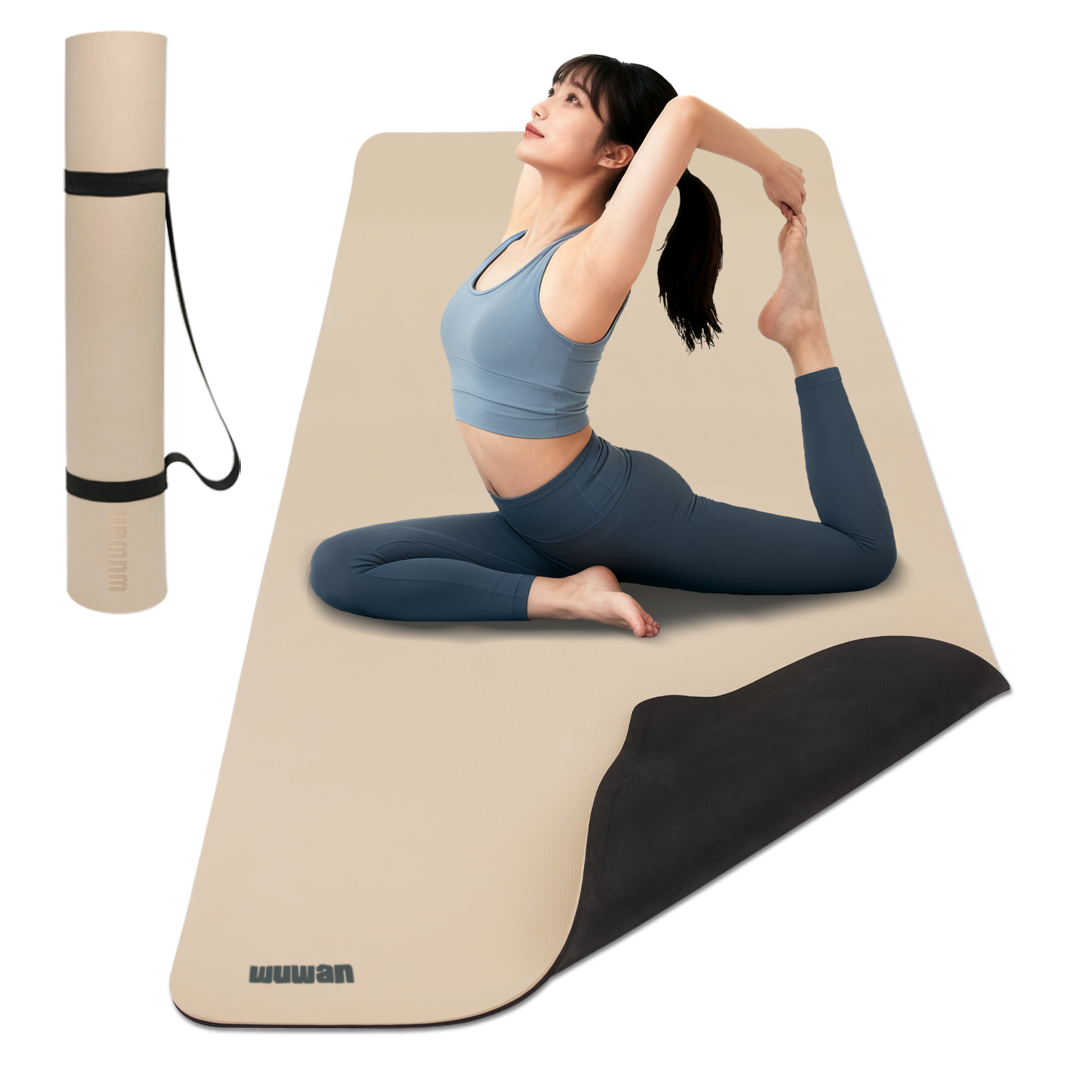 Yoga Mat, Anti-Slip, 72.0 x 31.5 x 0.3 inches (183 x 80 x 0.8 cm), Thick, Wide, Large, Fitness, Exercise Mat, Eco-friendly TPE Material, Carry Strap, Hot Yoga, Stretching, Workout, Women's, Yoga