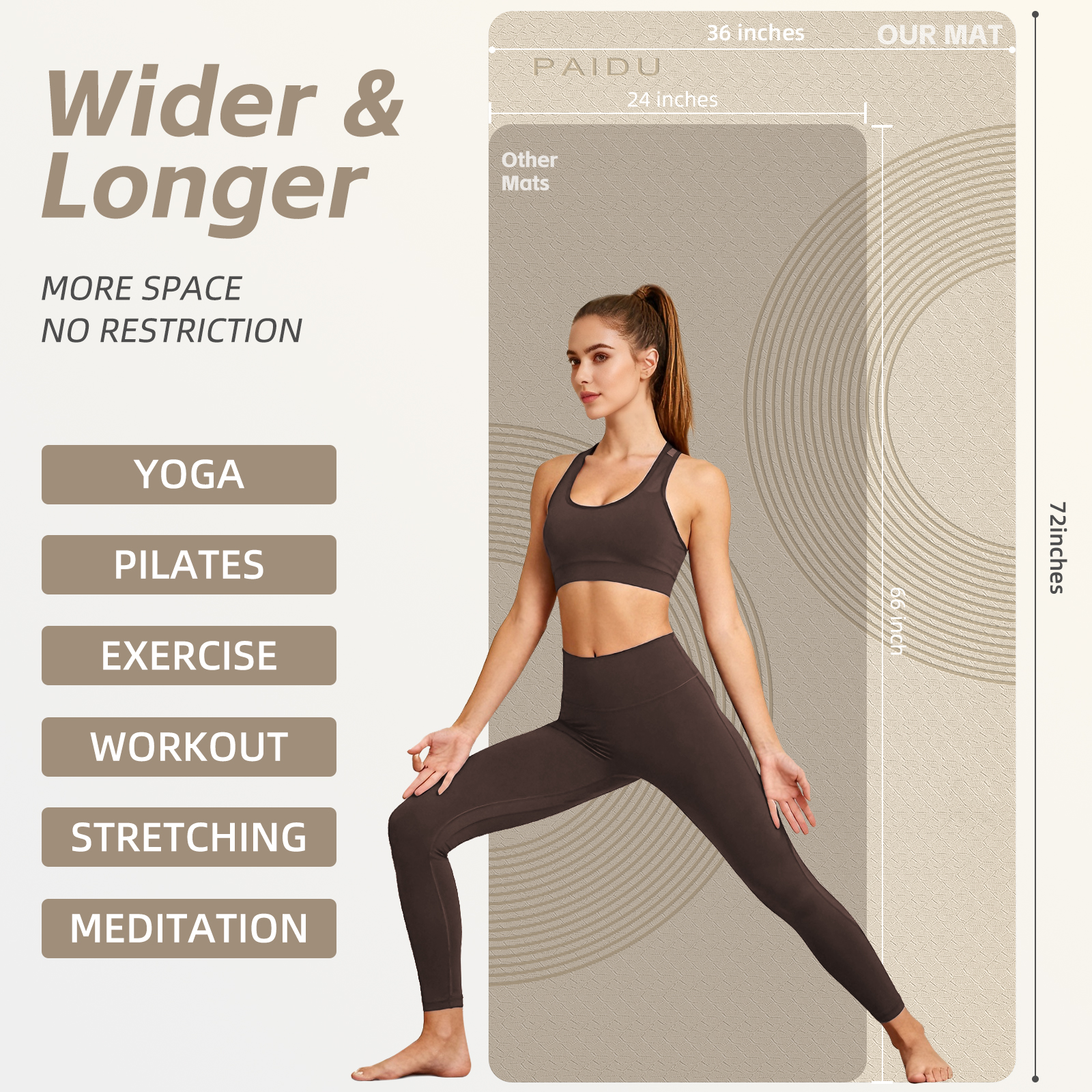 Large Yoga Mat, 72" x 36" x 2/5"（10MM） Thick Non-Slip Exercise Mat, SGS-Certified POE Material, Ideal for Home Gym, Yoga, Pilates, Fitness Workouts & Floor Mat