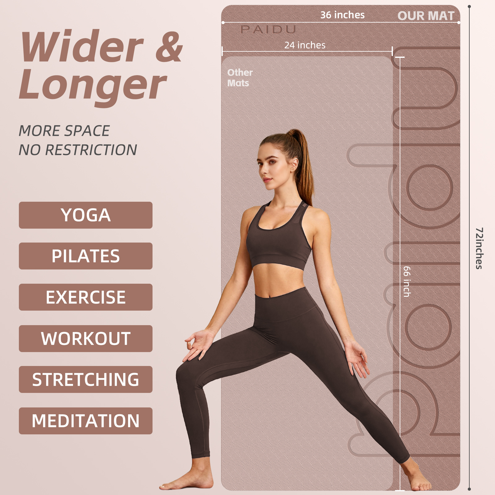 Large Yoga Mat, 72" x 36" x 2/5"（10MM） Thick Non-Slip Exercise Mat, SGS-Certified POE Material, Ideal for Home Gym, Yoga, Pilates, Fitness Workouts & Floor Mat