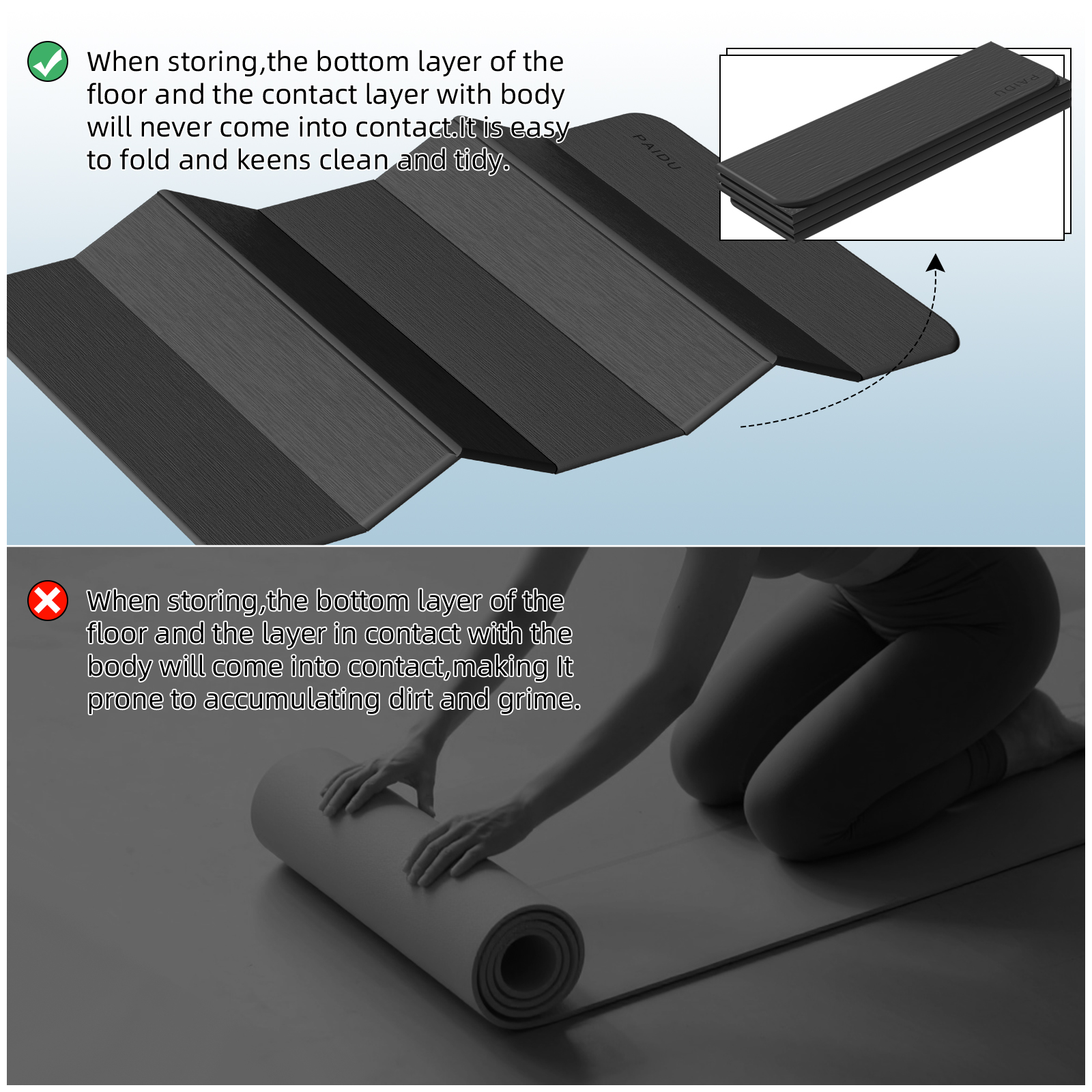 Foldable Yoga Mat thick- 2/5" (10MM) TPE Non-Slip Design, Quick Fold，Easy Storage, 75x40 Extra Long/Wide for Indoor Yoga, Pilates and Outdoor Travel Workouts