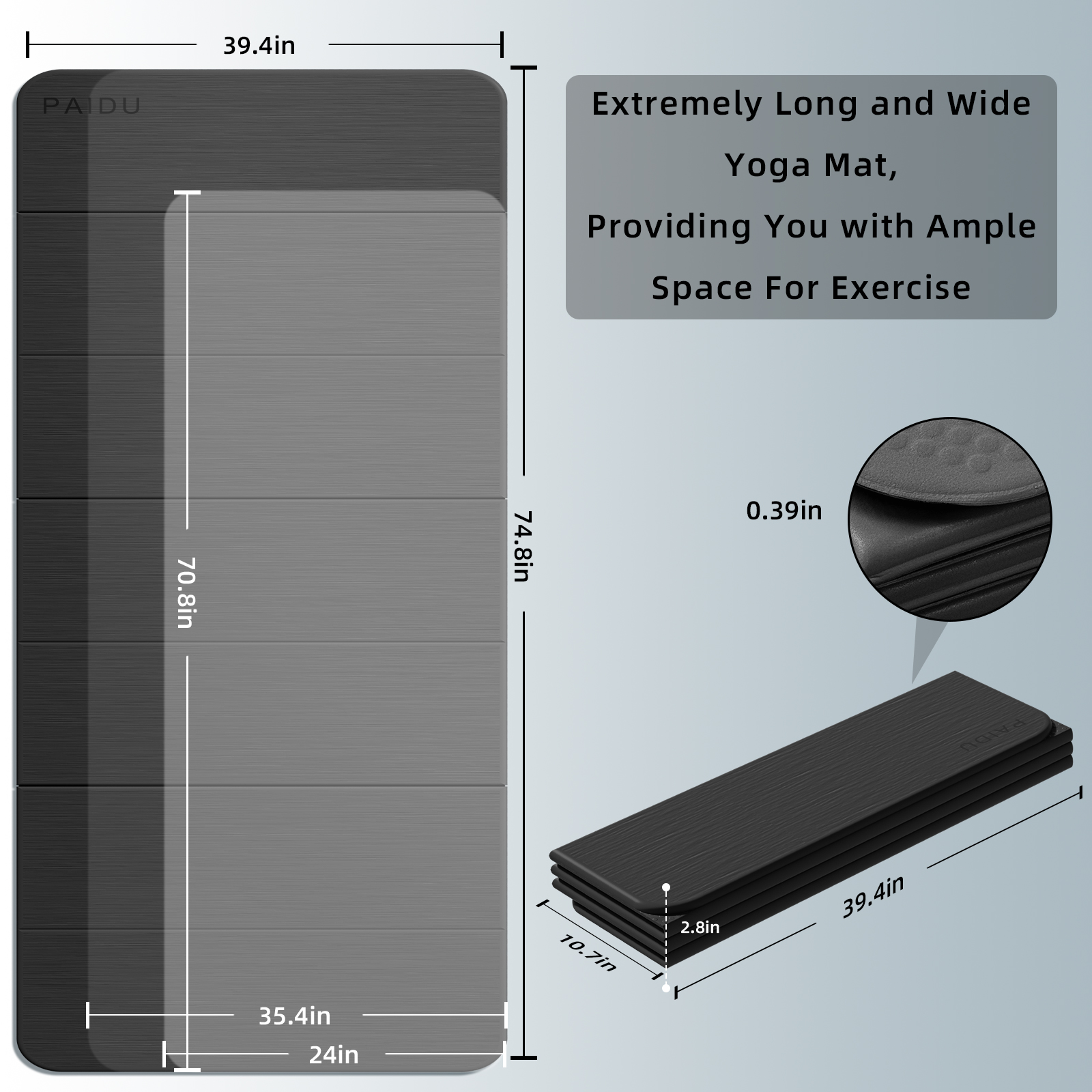 Foldable Yoga Mat thick- 2/5" (10MM) TPE Non-Slip Design, Quick Fold，Easy Storage, 75x40 Extra Long/Wide for Indoor Yoga, Pilates and Outdoor Travel Workouts