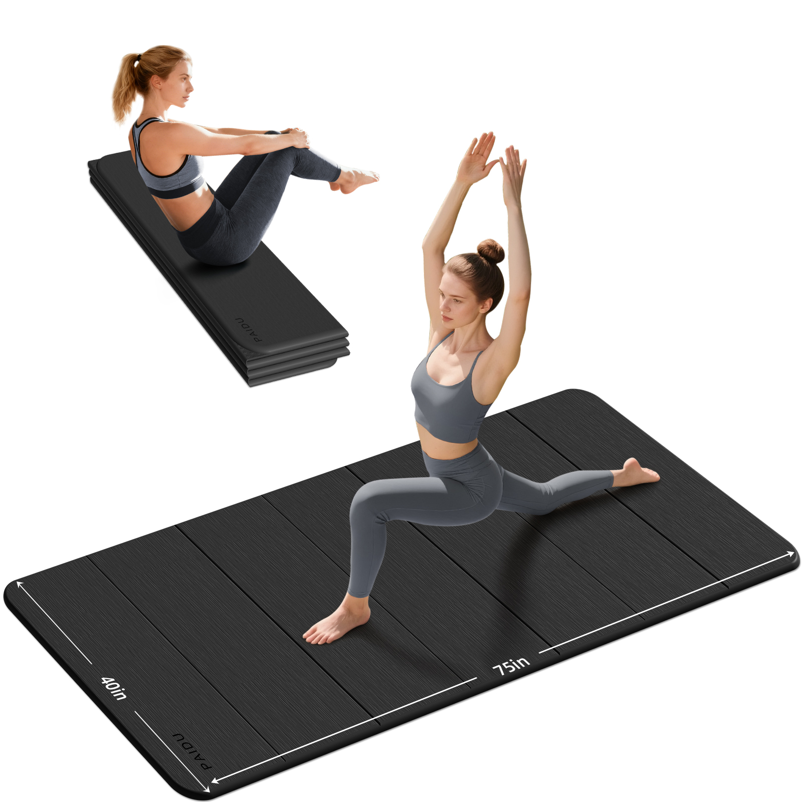 Foldable Yoga Mat thick- 2/5" (10MM) TPE Non-Slip Design, Quick Fold，Easy Storage, 75x40 Extra Long/Wide for Indoor Yoga, Pilates and Outdoor Travel Workouts