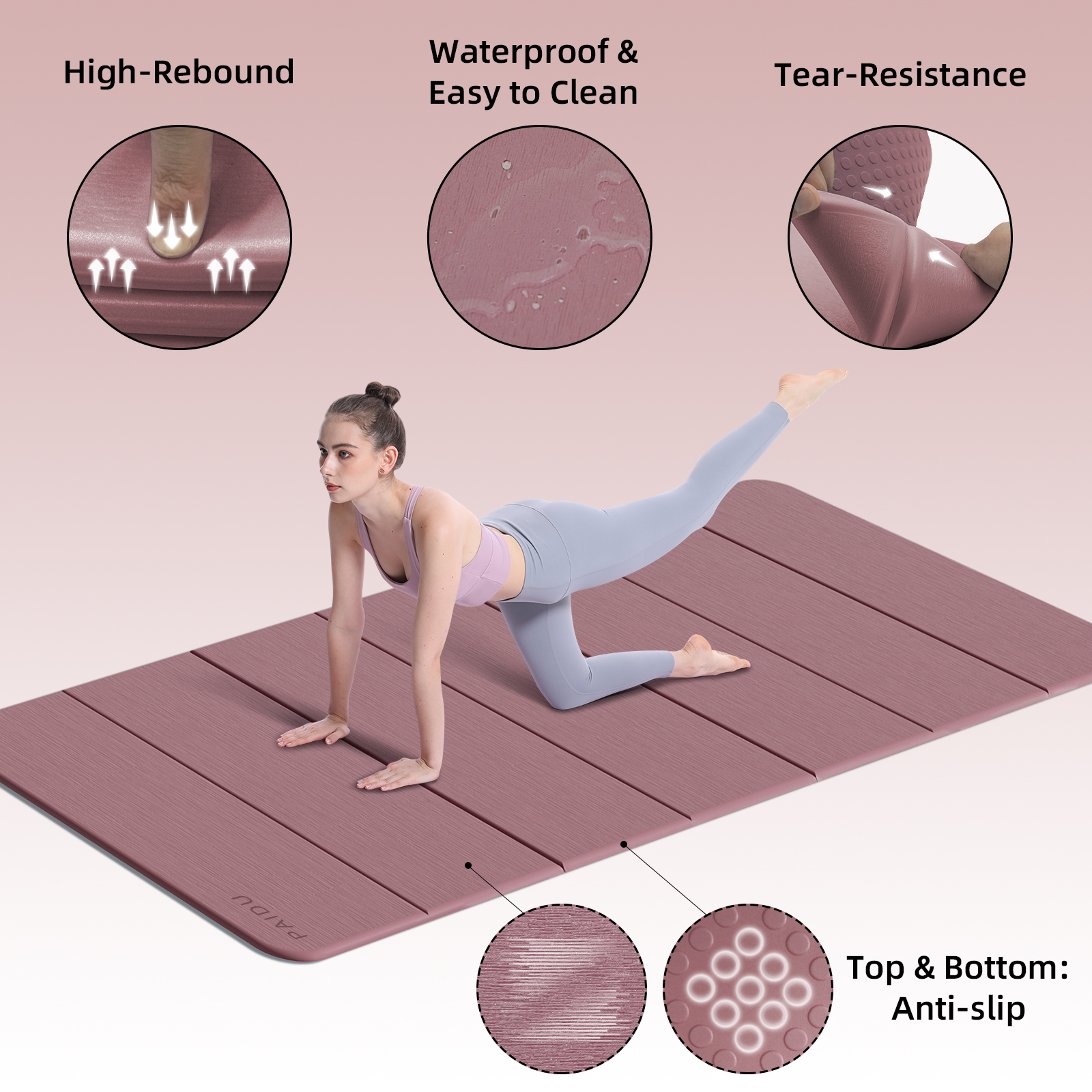 Foldable Yoga Mat thick- 2/5" (10MM) TPE Non-Slip Design, Quick Fold，Easy Storage, 75x40 Extra Long/Wide for Indoor Yoga, Pilates and Outdoor Travel Workouts