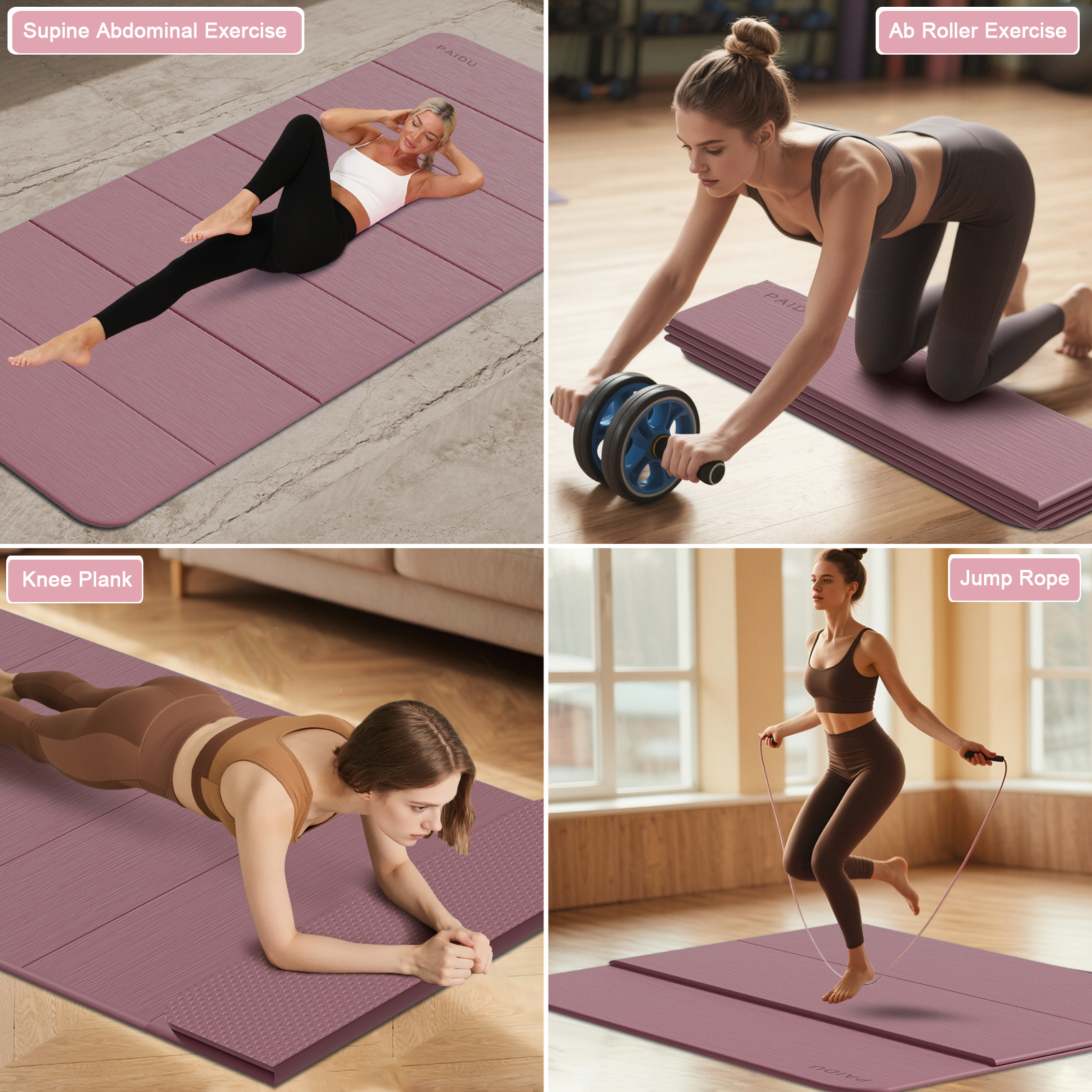 Foldable Yoga Mat thick- 2/5" (10MM) TPE Non-Slip Design, Quick Fold，Easy Storage, 75x40 Extra Long/Wide for Indoor Yoga, Pilates and Outdoor Travel Workouts